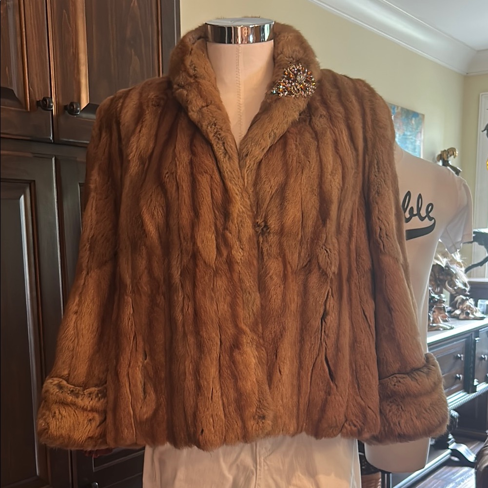 Vintage Al J. Benning Furs Sz M Rabbit Fur Car Coat Evc